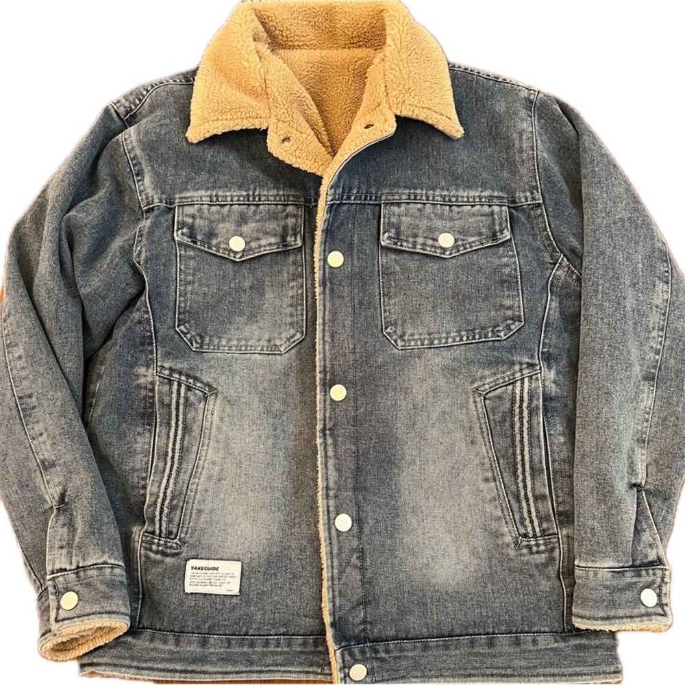 YAKEGUIDE Men’s Sherpa-Lined Denim Jacket – XS